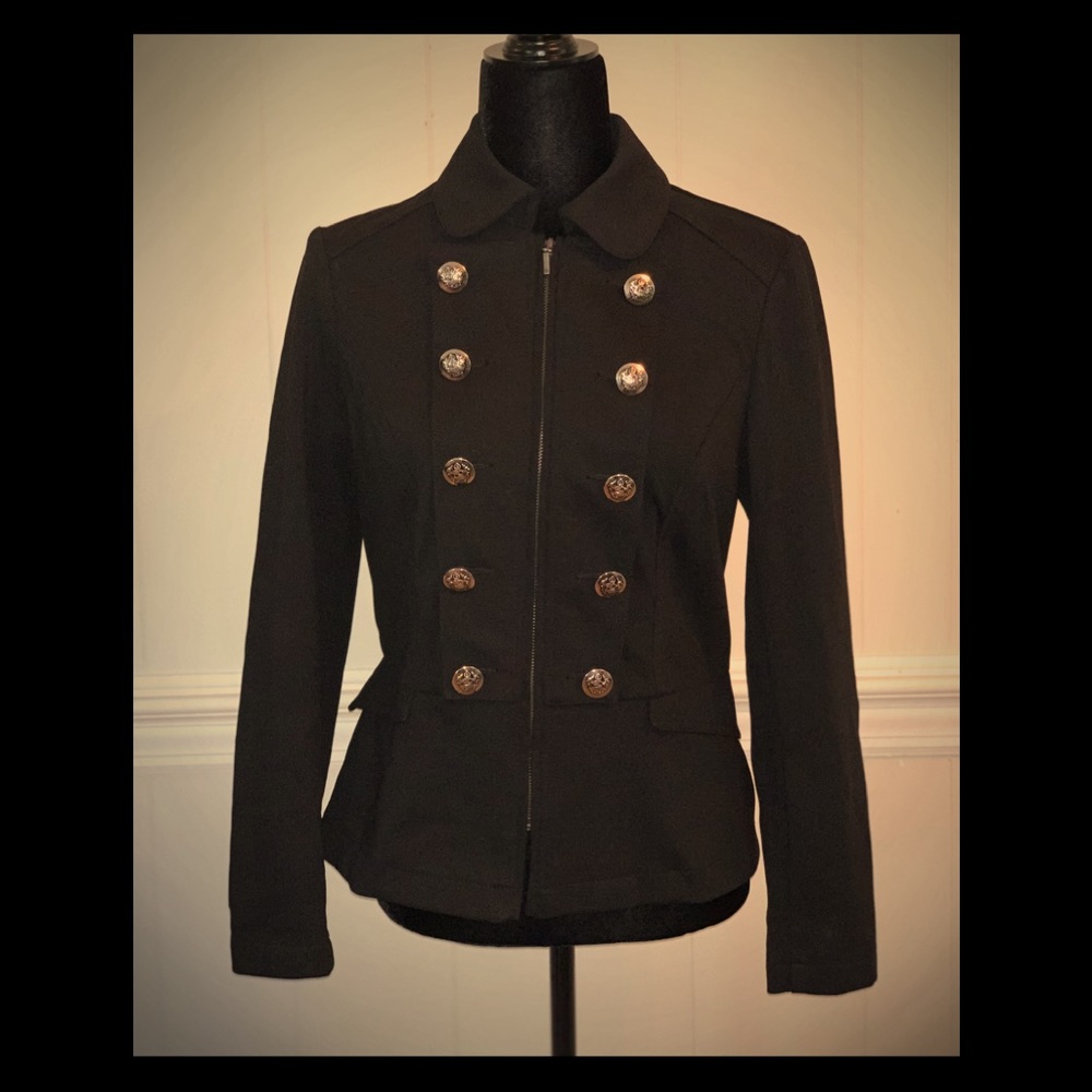 EUC- INC Black Military Jacket w/ Silver Buttons.